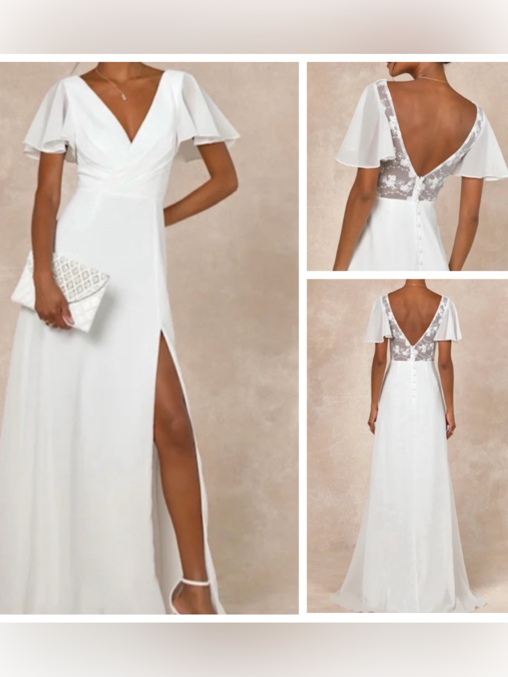 Lulus Beautiful Perfection White Flutter
Sleeve Embroidered Maxi Dress size M